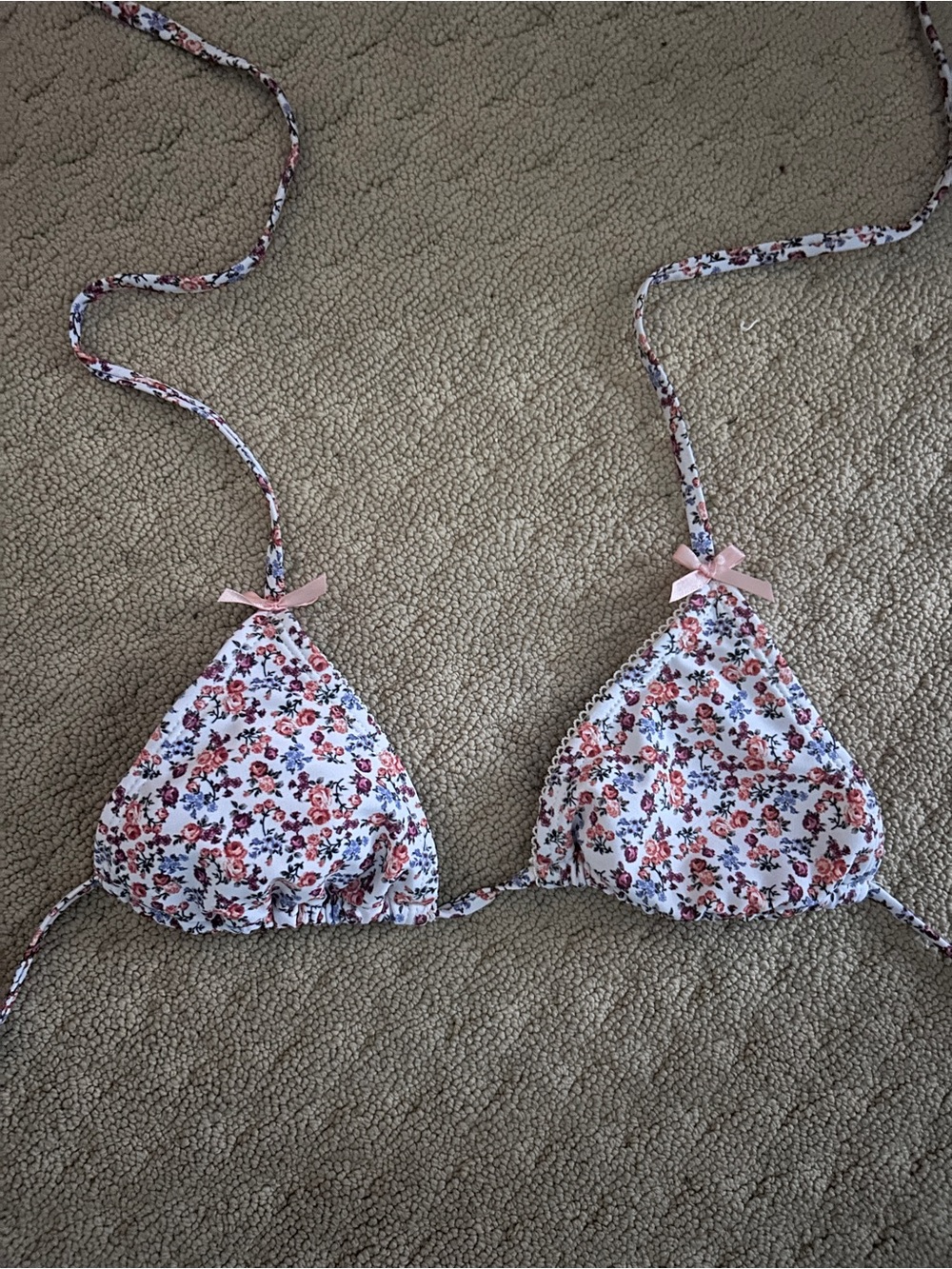 Women's Floral Triangle Bikini Top - Pink & White